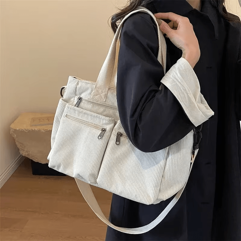 Corduroy Satchel Bag with Multiple Pockets - MILOÉ