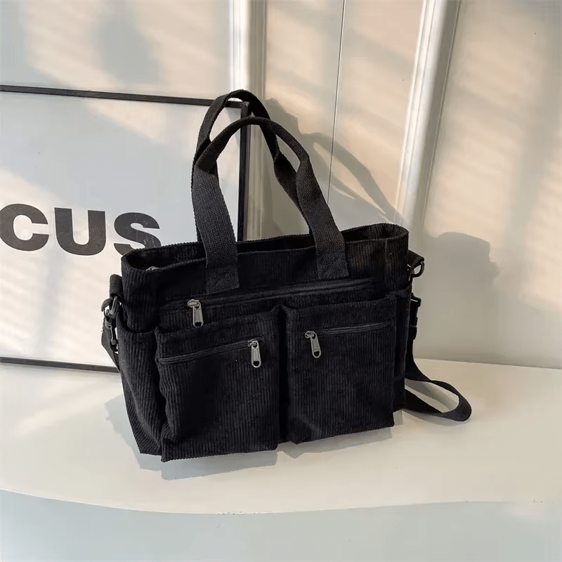 Corduroy Satchel Bag with Multiple Pockets - MILOÉ