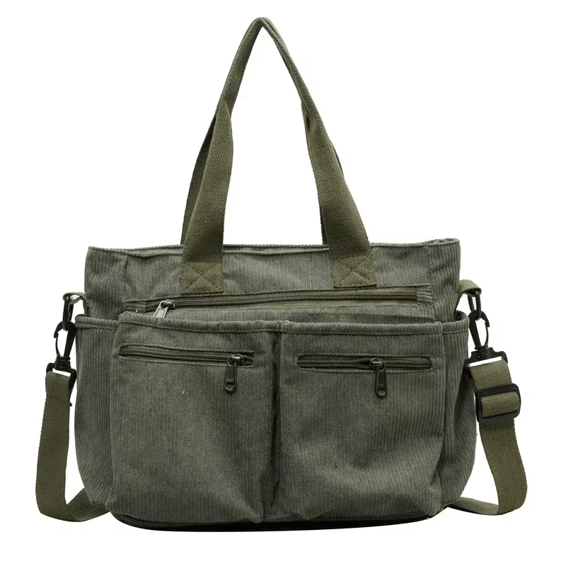 Corduroy Satchel Bag with Multiple Pockets - MILOÉ