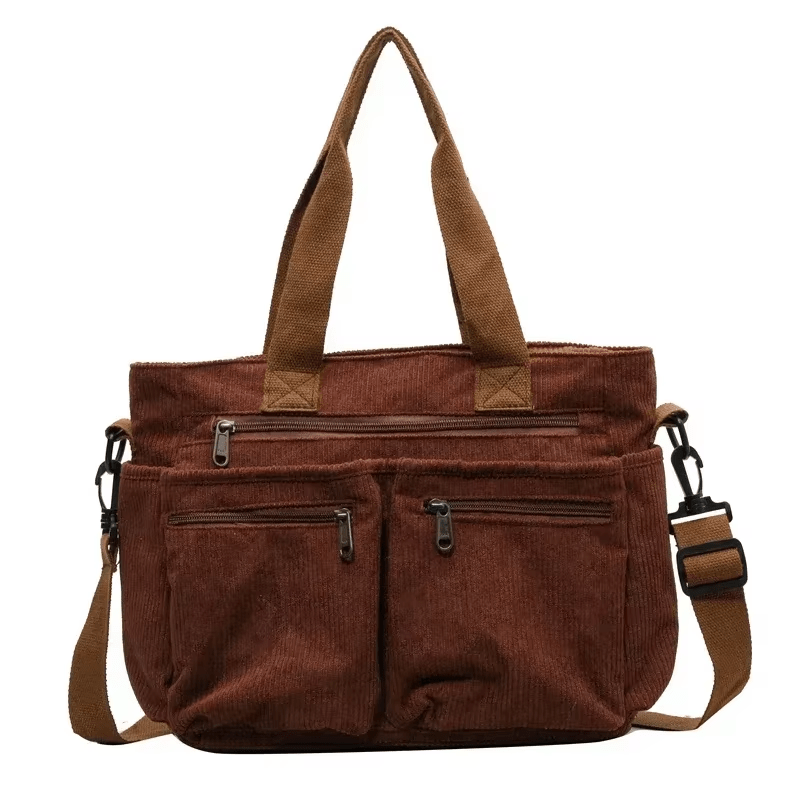 Corduroy Satchel Bag with Multiple Pockets - MILOÉ