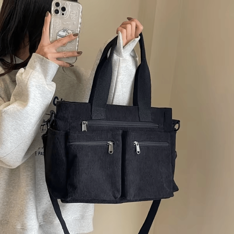 Corduroy Satchel Bag with Multiple Pockets - MILOÉ