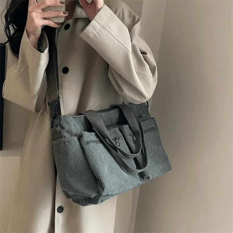 Corduroy Satchel Bag with Multiple Pockets - MILOÉ